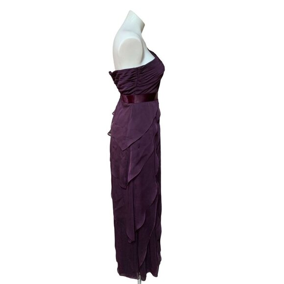 Vintage Y2K One Shoulder Chiffon Ruffle Maxi Dress Gown Mauve Purple Size 2 / XS - Picture 6 of 9